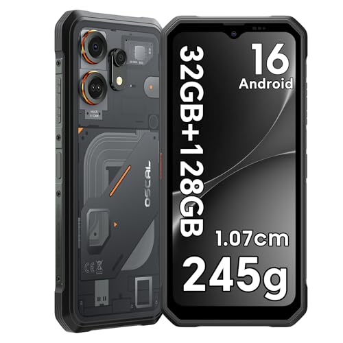 OSCAL Marine3 Slim & Portable Rugged Smartphone (2026-3YRW),32G RAM +128GB/2TB Rugged Phone, NFC, Android 16 Phone, Doke AI &OS 5, IP69K Protection,6.56" HD,90HZ,16MP Night, Dual SIM/1TF Slots, Black