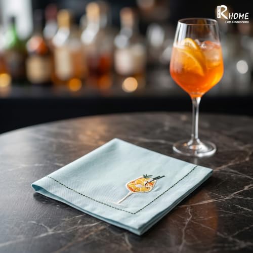 Image of Cocktail Napkin by R home, Citrus Splash Large Cocktail Napkins, Marine Blue 16X16 Inch Party Napkins for Home Bar, Drinks, Cocktails & Entertaining, Set of 6