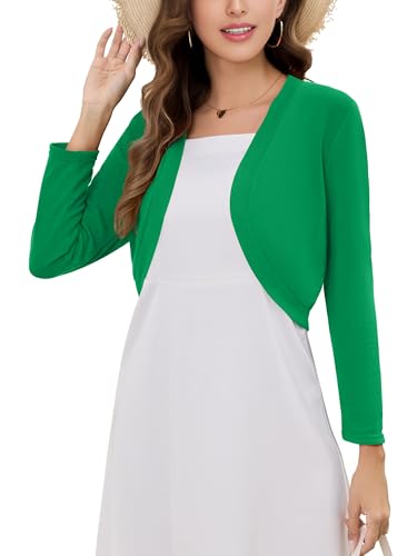 Image of Women's Long Sleeve Shrugs Lightweight Open Front Cropped Cardigan for Women S-2XL