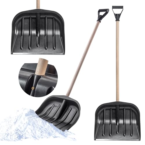 KADAX Pala de nieve de plástico, pala con mango ergonómico en D, anchura de la hoja: 45 cm, pala de nieve con mango de madera, escoba de nieve, quitanieves (negro)