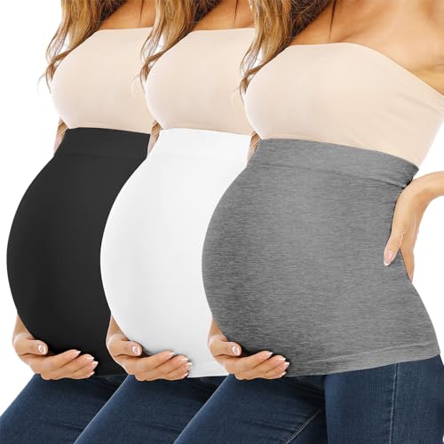 Catálogo para Comprar On-line Fajas de embarazo para Mujer los mejores 10. 48 Bandas para Vientre y Extensores de Camiseta sin Costuras para Maternidad, Ropa Moldeadora de Embarazo para Mujeres con Vientre en Crecimiento, Color Gris, Negro y Blanco, Paquete...