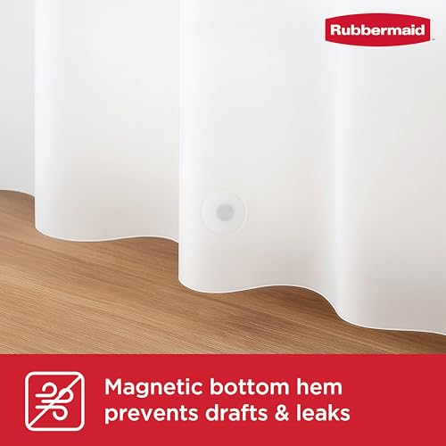 Image of Rubbermaid White Shower Curtain Liner, Waterproof Heavyweight 8g PEVA Shower Liner for Bathroom, with Weighted Magnets and Rustproof Black Grommets, 70x72, Standard Size, White