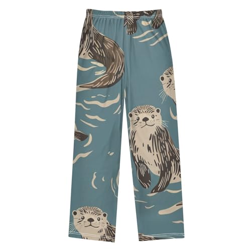 ZZXXB Sea Otter Print Boys Long Pants Soft Trousers Elastic Waist Kids Lounge Bottoms with Pockets S-XL2