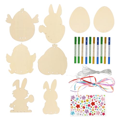 NULYLU イースター風鈴キット 木製ハンギングオーナメント 木片風鈴棒銀線付き 手作り工作材料 向け家装飾用