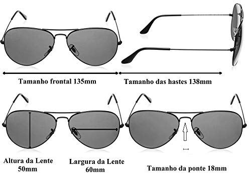 óculos de sol polarizado estilo aviador armação de metal em tom grafite
