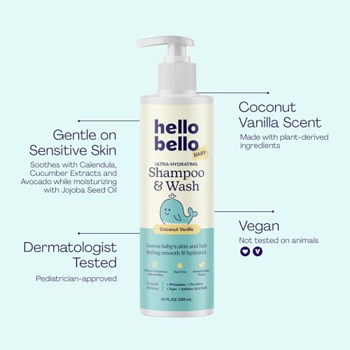 Image of Hello Bello Baby Premium Shampoo & Wash, Gentle Coconut Vanilla Scent, 10oz Bottle