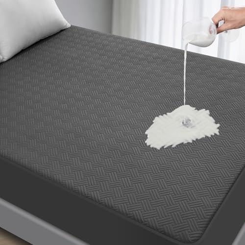 Waterproof Mattress Protector Twin Size - Breathable, Noiseless, Ultra-Soft Bed Cover, Mattress Pad Cover with Deep Stretchable Pockets 8"-21" (Gray)