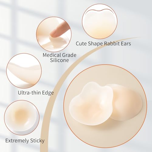 Nipple Covers - 2 Pairs Lift Ultra-Thin Sticky Push up Nipple Pasties, Reusable Silicone Breast Petals, Strapless Backless Bras, Pasties for Women3