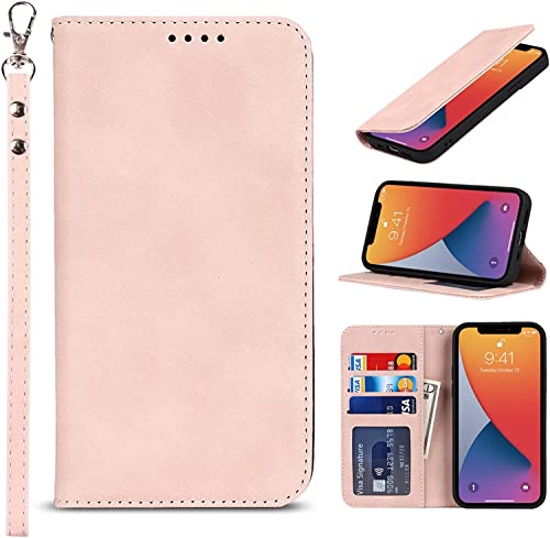 Funda piel sintética iPhone 13 Pro Max elegante con tapa magnética rosa 2