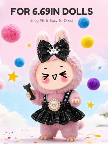 Image of Clothes for LABUBU 6.7inch (17cm) Doll, Cute Outfit Small Dress and Hairpin, Dress Up, Accessories (No Doll) (Black)
