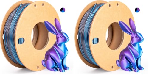 Image of Silk Tricolor PLA+ 3D Printer Filament 1.75mm No Tangle, Neatly Wound Filament Net Weight 250g Spool, PLA Pro Plus Blue & Purple & Black (Pack of 2)