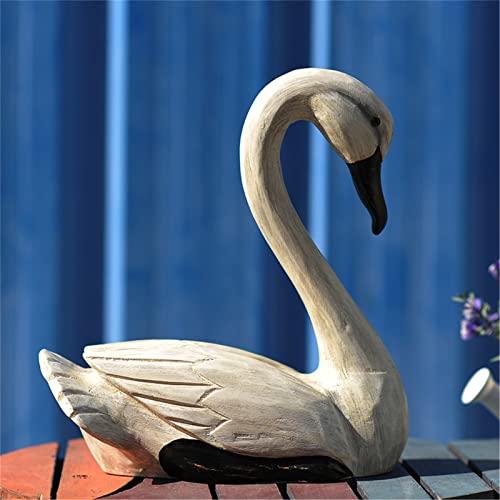 Set 2 estatuas de cisne blanco elegante en resina miniatura 5