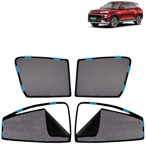 Image of KINGSWAY Car Sun Shade Curtains Only Compatible with Hyundai Creta Electric (2025 Onwards) | Front Window in Half Cut and Rear in Zipper (Magnetic) | UV & Heat Protection | Pack of 4 Pcs