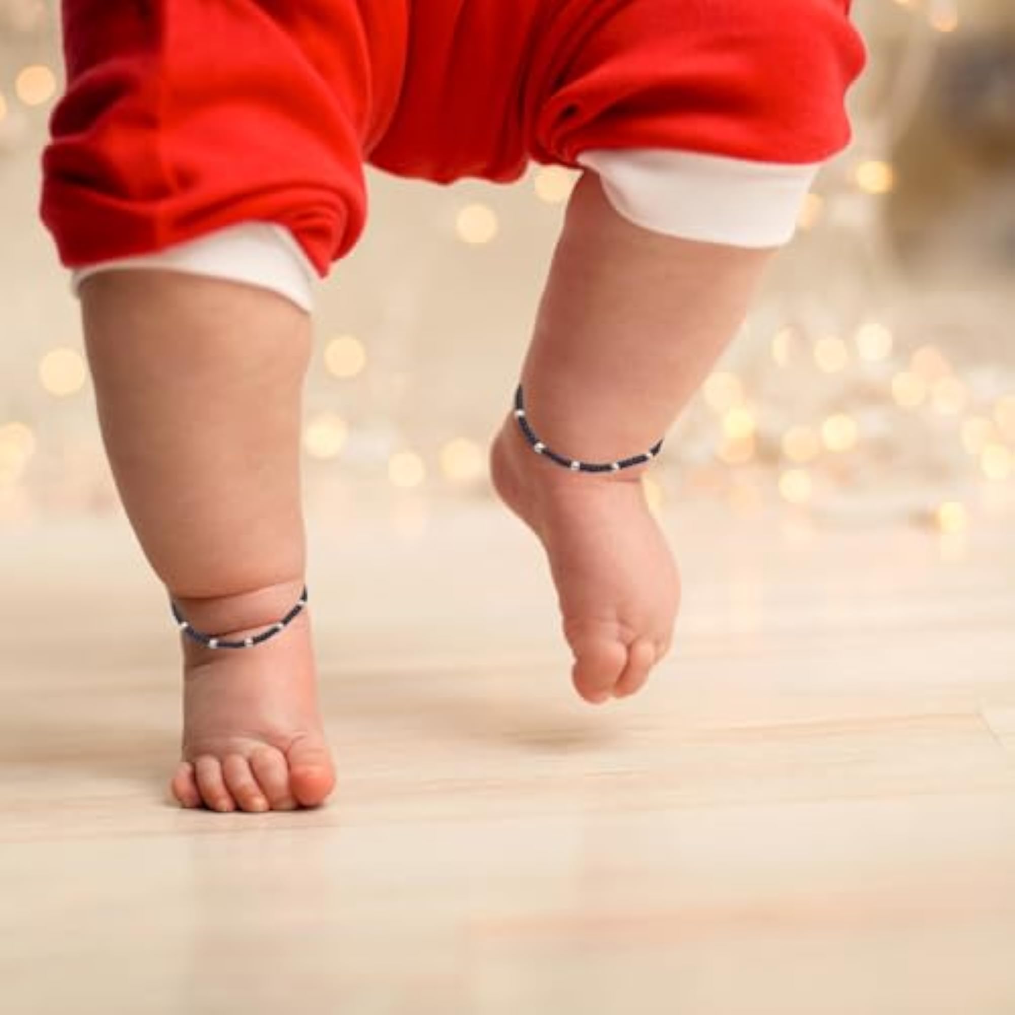 925 Sterling Silver Baby Nazariya with Black Beads, Unisex Gift