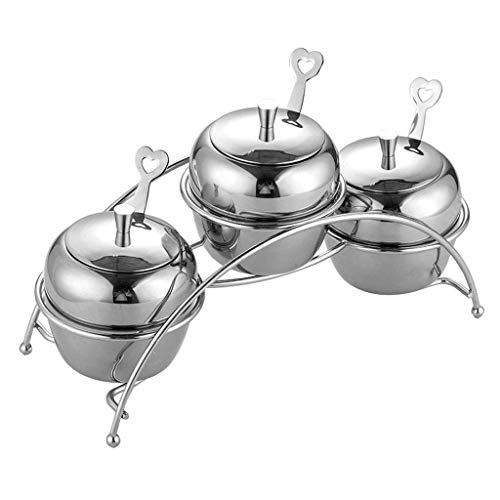 Ollas de condimentos de acero inoxidable para condimentos y estante de condimentos, caja de condimentos de cocina, salero (juego de 3) tarros de especias de cocina