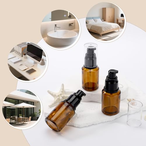 Image of Segbeauty 1oz Frosted Empty Glass Pump Bottle Dispensers, 3 Pack 30ml Travel Size Pump Bottles, Reusable Lotion Container Foundation Bottle for Travel, Refillable Cosmetic Containers for Women Amber