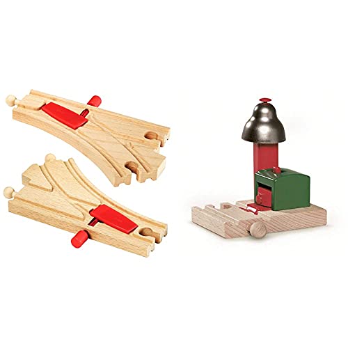BRIO World 33344 - Mechanisches Weichenpaar & World 33754 Magnetisches Glockensignal – Eisenbahnzubehör Holzeisenbahn…