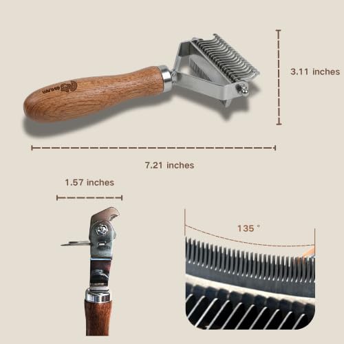 Cat Dematting Comb for Long Haired Cats, 2-in-1 Undercoat Rake for Mats, Tangles & Loose Fur, Double-Sided Grooming Tool