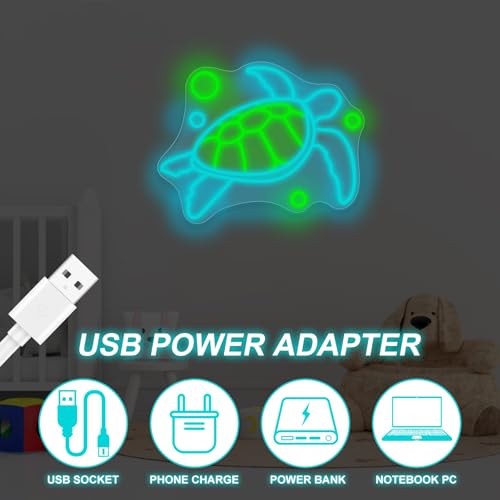 Image of Ocean Turtle Neon Sign, Cute Turtle LED Sign, 16.5 inchx13 inch, Green, Acrylic, Wall Mount, Modern, Animal, Portrait
