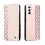 TOHULLE Case for Samsung Galaxy S24, Premium PU Leather Wallet Case Card Holder Kickstand Built-in Magnetic Closure Plaid Pattern Flip Folio Phone Cover for Samsung Galaxy S24 - Rose Gold