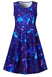 BFUSTYLE Space Blue Pink Nebula Dress for Preteen Girls Galaxy Cartoon Printed Autumn Outside Play Dresses Chic Colourful Street Casucal Frocks Clothes 10-13 Years Old