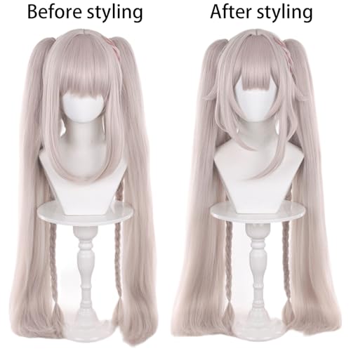Image of Anime Pink Brown Long Straight Wig with Two Ponytail&Bangs Women COS Sparkle Firefly Style in Duality Playground Wig Halloween,Christmas,Comic Con,Party