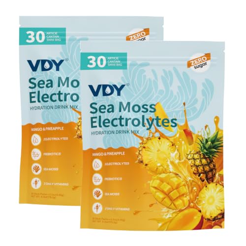 Image of Sea Moss Electrolytes Powder Packets - Hydration Packets Sugar Free - Electrolyte Packets with 60 Sticks - Zero Sugar & 0 Calorie - Gluten Free Drink Mix - 2 Pack (60 Servings)