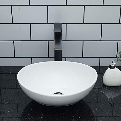Oval Vessel Sink - Kichae 16"X13" Modern Bathroom Sink Egg Oval Shape Countertop White Porcelain Ceramic Vessel Vanity Sink Art Basin #TOP1
