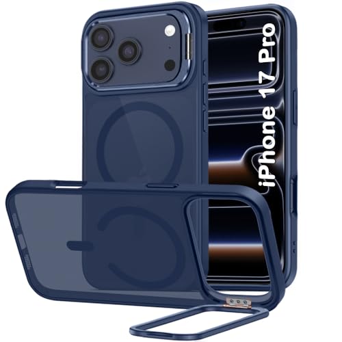 Image of TheGiftKart Hybrid Matte Frosted Back Cover Case for iPhone 17 Pro Compatible with MagSafe | Built-in Stand | Shockproof Hard Back Cover Case for iPhone 17 Pro (PC & TPU, Translucent Blue)