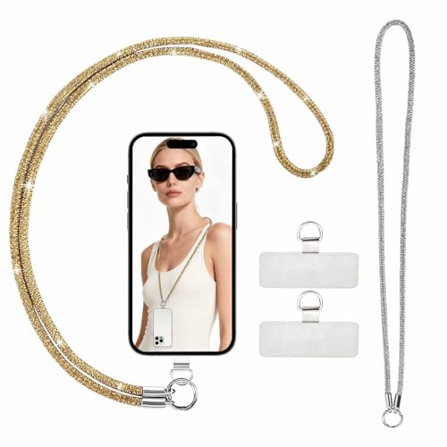 Aevorant Cordón Portátil Universal Brillante - 2 Piezas - Lanyard con Strass - Sujetatarjetas y Llavero - Compatible con la Mayoría de Teléfonos