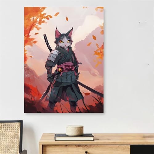 Peinture numéro adulte chat guerrier : apprenez à peindre facilement sur toile 40x50