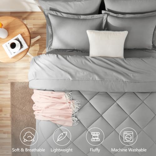 Image of CozyLux Queen Comforter Set Light Grey - Bed in a Bag Queen Size 7 Pieces, Luxury Soft Bed Set for All Seasons, Bedding Set with Down Alternative Comforter, Sheets, Pillowcases & Shams