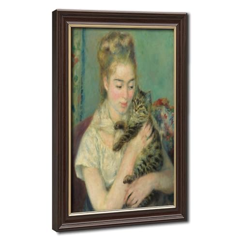 Impression toile Renoir Femme avec un chat 20,3x30,5 cm pour cadre
