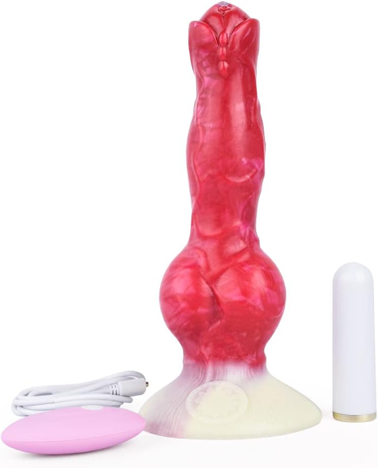 Lifelike Dildo Vibrator Wolf Animal Vibrating Dildos with Suction Cup, Silicone Realistic Dog Knotted Bullet Vibrator Dildo Adult Sex Toys for Women Men Couples, 8Inches