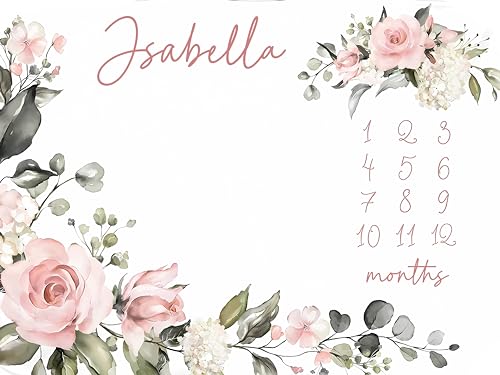 Image of OLIVE OLIVIA Personalized Baby Gifts With Customized Name - Monthly Milestone Blanket for Girls and Boys, Perfect Custom Gift, 60 inchx80 inch