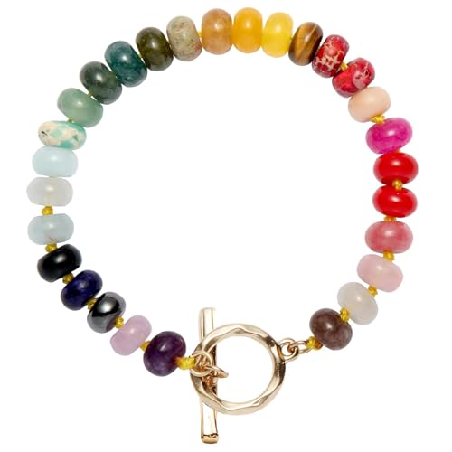 Jojomina Boho Beaded Bracelets for Women Neon Rainbow Bead Bracelet Handmade Natural Gemstone Stone Beach Jewelry