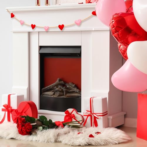 Image of Valentine's Day Garland, 3D Felt Valentine Heart Banner with Wooden Beads for Valentine's Day Decor Valentine Hanging Bunting Garland for Valentine's Day Home Mantel Wall Decor