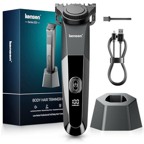 Cortacésped Cuerpo Hombre Kensen Cortacésped íntimo Hombre impermeable IPX6 con base,Recortadora parte íntima masculina Wet&Dry,Afeitadora íntima Hombre con peine de limitación ajustable para cuerpo,