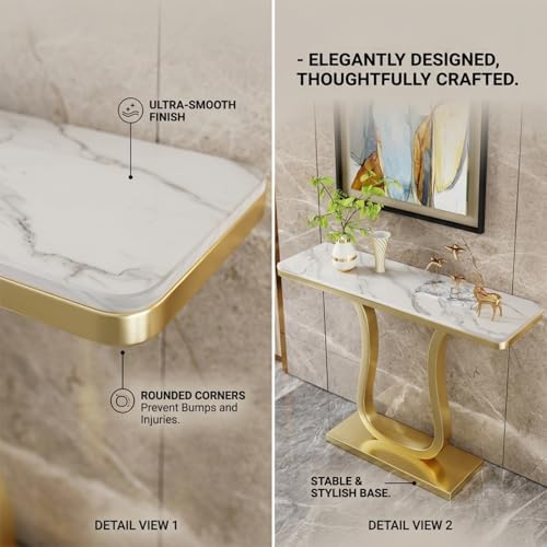Mesa consola de piedra sinterizada gris de 80cm para pasillo con estructura de hierro 4