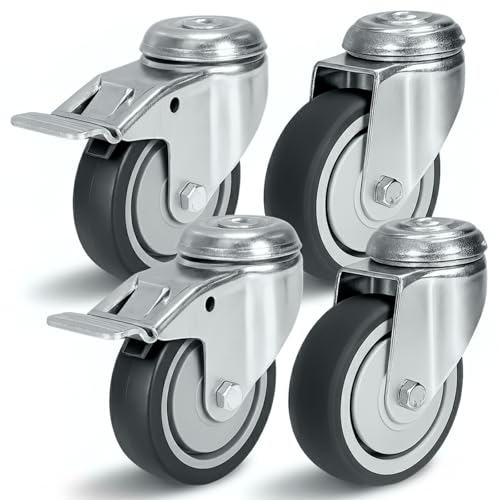 PRIOstahl Möbelrollen mit Rückenloch 75mm Set mit Bremse - Lenkrollen bis...