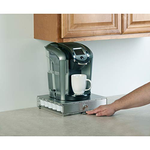 Nifty Coffee Pod Drawer – Stainless-Steel, Compatible With K-Cups, 36 Pod Pack Holder, Rolling Drawer, Under Coffee Pot Storage Sliding Drawer, Home Kitchen Counter Organizer #TOP4
