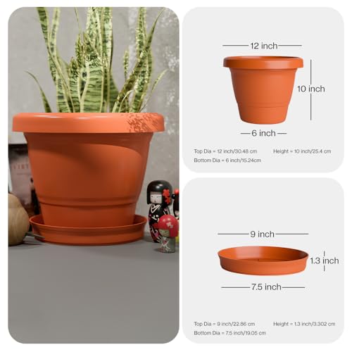 Image of YUCCABE ITALIA SHERA SD 12 INCH Pack of 8 with Bottom Tray Plastic Flower Pot Unbreakable Round Shape Planter for Garden Seedling Indoor and Outdoor