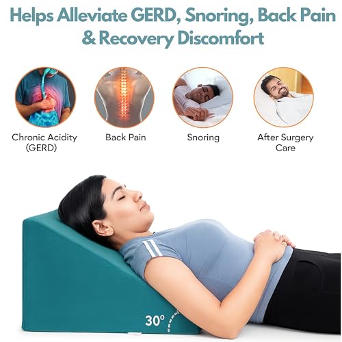 Image of Wedge Cushion | Wedge Pillow for Bed | Orthopedic Memory Foam Back Support Pillow for Bed | Acid Reflux, Snoring, GERD, Leg Elevation | 18L x 17.5W x 11H Inch, 1-Year Warranty | Ocean Breeze