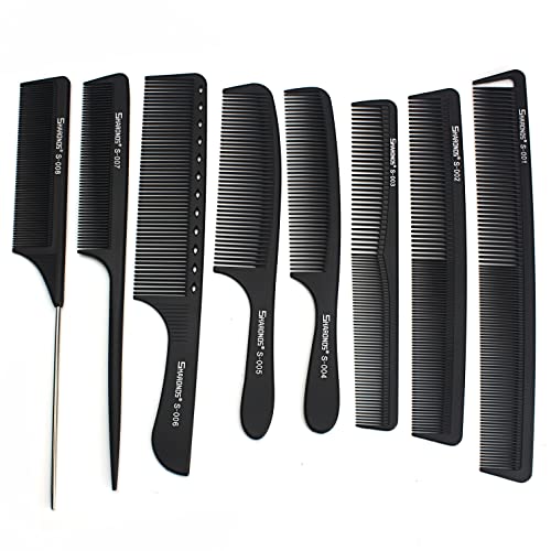 8pcs / 13pcs professionnel blanc/noir Barbier Carbon Comb set, résistant à la chaleur et anti - statique Comb set (8 peignes noirs)