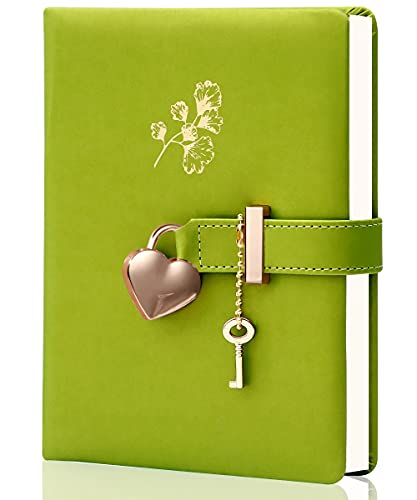 Diary with Lock and Key PU Leather Kids Journal with Lock Personal Organizer Combination Travel Secret Notebook for Women, 5.3x7 in, Green