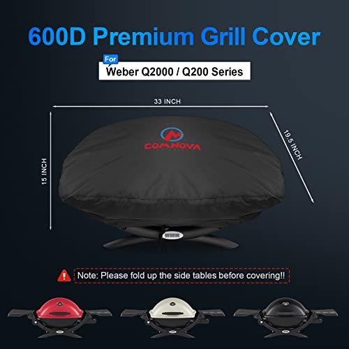 Image of Comnova Grill Cover for Weber Q Series - 7111 BBQ Cover for Weber Q2000 and Q200 Series Gas Grill Heavy Duty & Waterproof, 33 Inch Barbecue Cover for Weber Q2200, Q2000, Q2400, Q200, Q220 and More