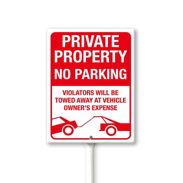 Geroclonup No Parking Sign with Metal Stakes, Private Property No Parking Sign, 7"×8.8" Aluminum Sign, Fade Resistant/Waterproof, Including Screws, Easy to Install, Outdoor Use
