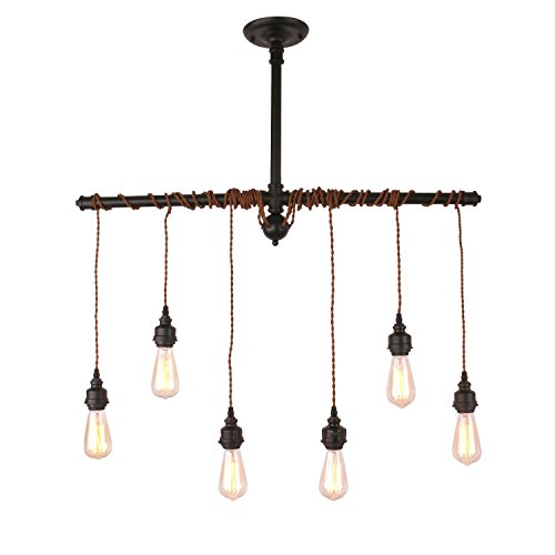 UNITARY Farmhouse Pendant Lights Kitchen Island, Dining Room Light Fixture, Rustic Kitchen Light Fixtures with 6 E26 Bulb Sockets, Black Metal Chandelier, Ceiling Pendant Light Fixtures