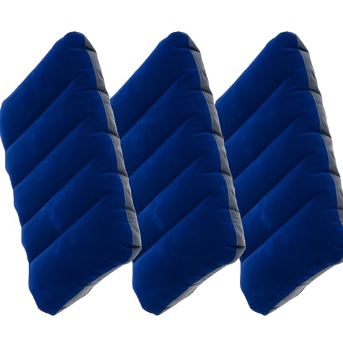 ZIGZAP | Inflatable Velvet Travel Pillow | Soft Blow-Up Air Cushion for Sleeping, Camping, Outdoor, Car, Kids, Baby, Adults | Foldable Portable – 47x30cm Blue Pack of 3
