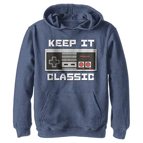 Nintendo Keep It Classic Felpa con Cappuccio, Navy Blue Heather, Medium Unisex-Bambino